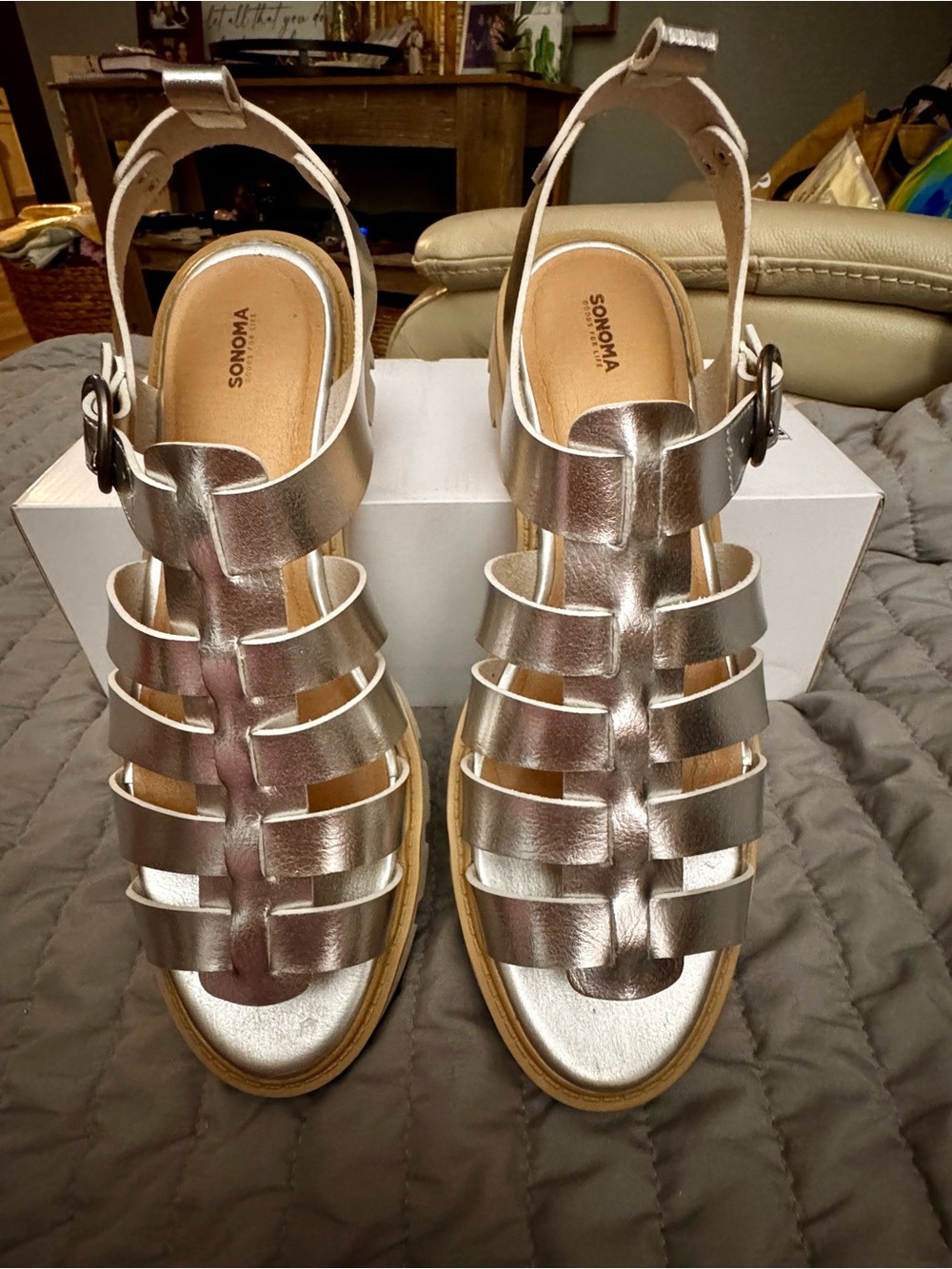 Sonoma Silver Metallic Strappy Gladiator Sandals - Women